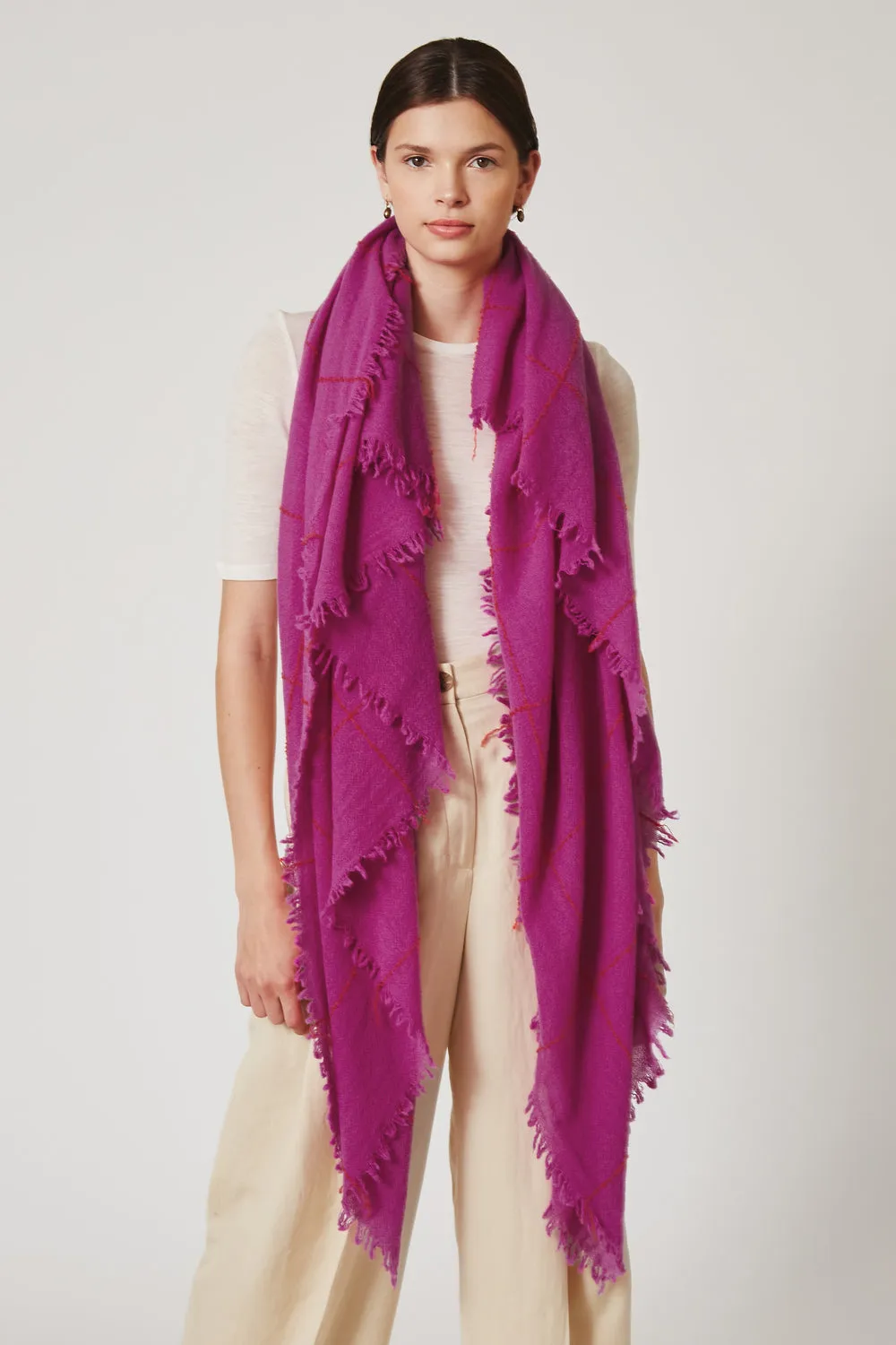 100% Cashmere Scarf - Hyacinth Windowpane by [Brand Name]