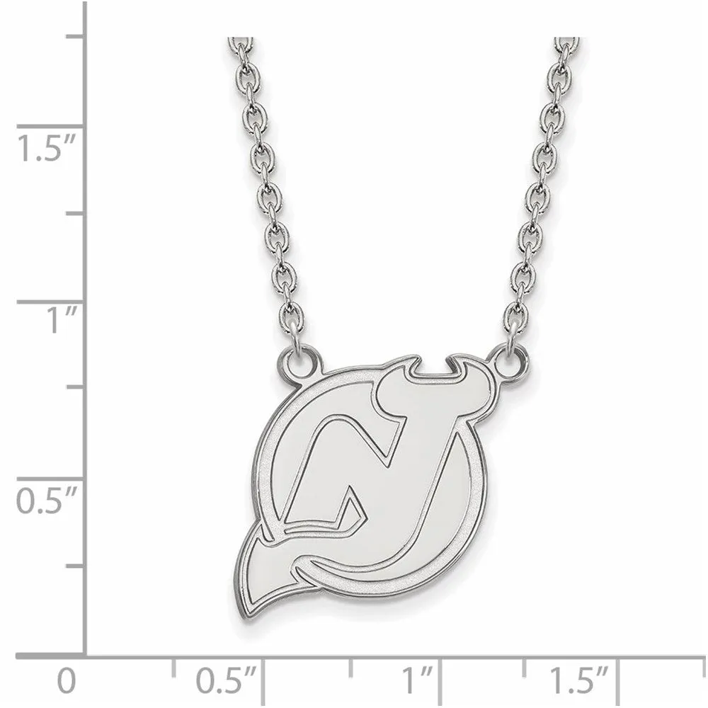 10k White Gold NHL New Jersey Devils Large Necklace, 18 Inch