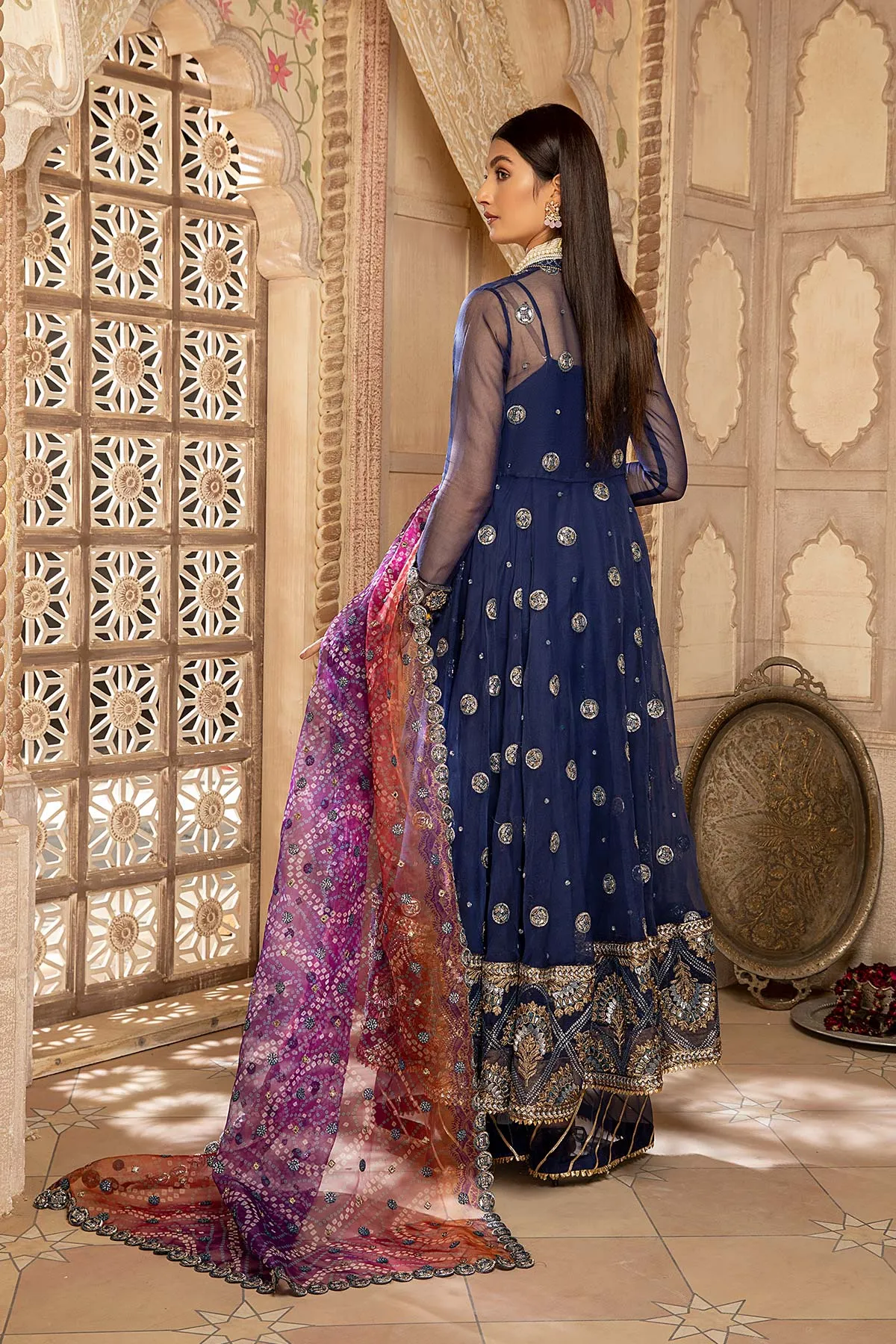 3-Pc Open Gown With Raw Silk Gharara and Organza Dupatta CMA22-64