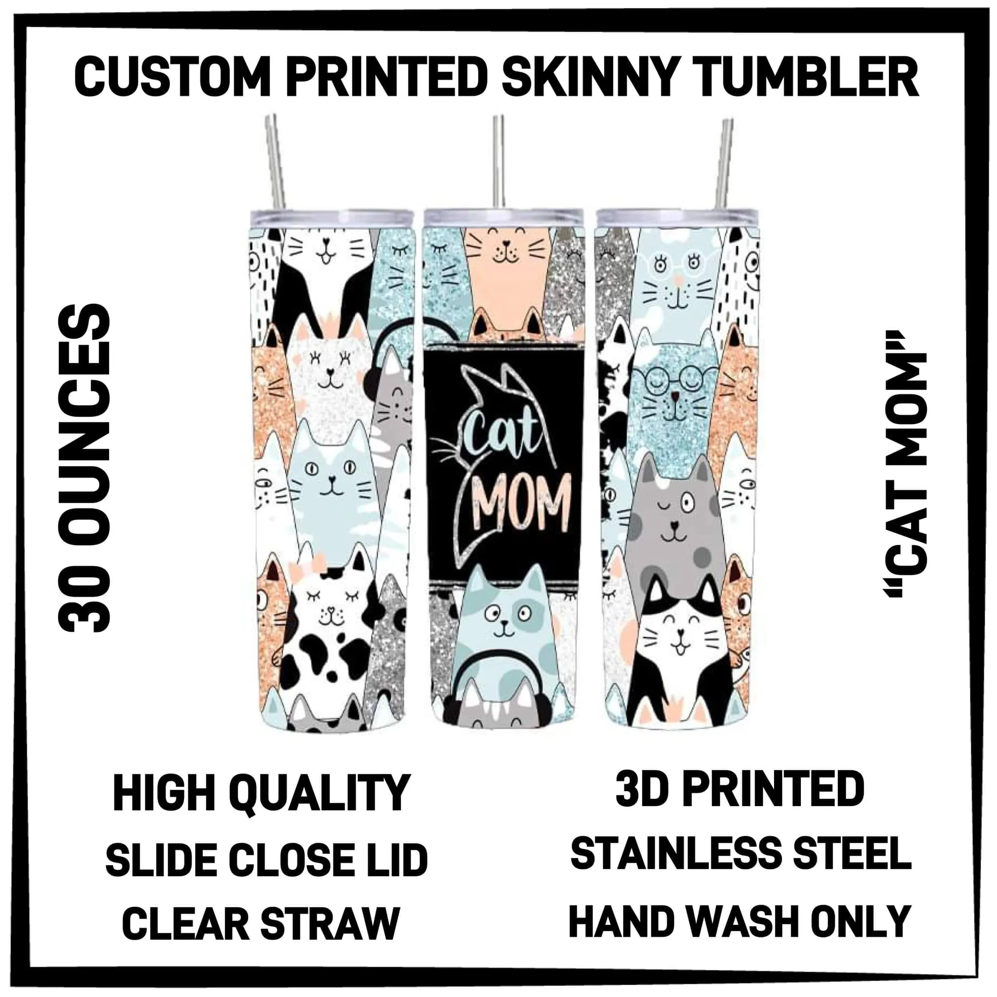 30 oz Cat Mom Skinny Tumbler