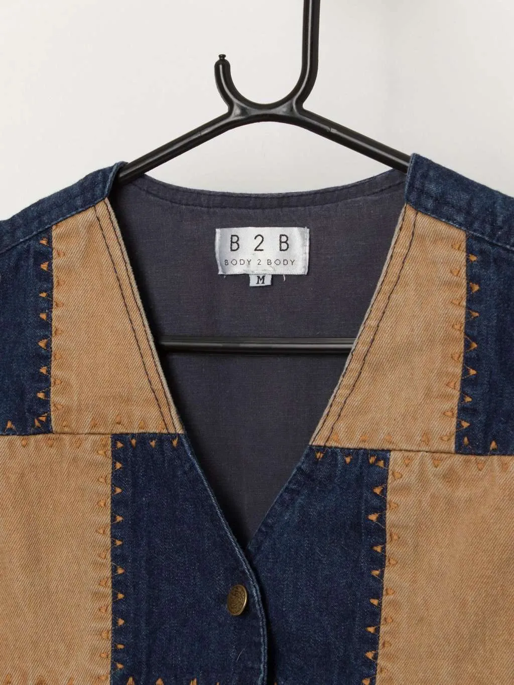 90s vintage denim patchwork vest waistcoat – Large