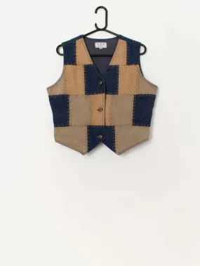 90s vintage denim patchwork vest waistcoat – Large