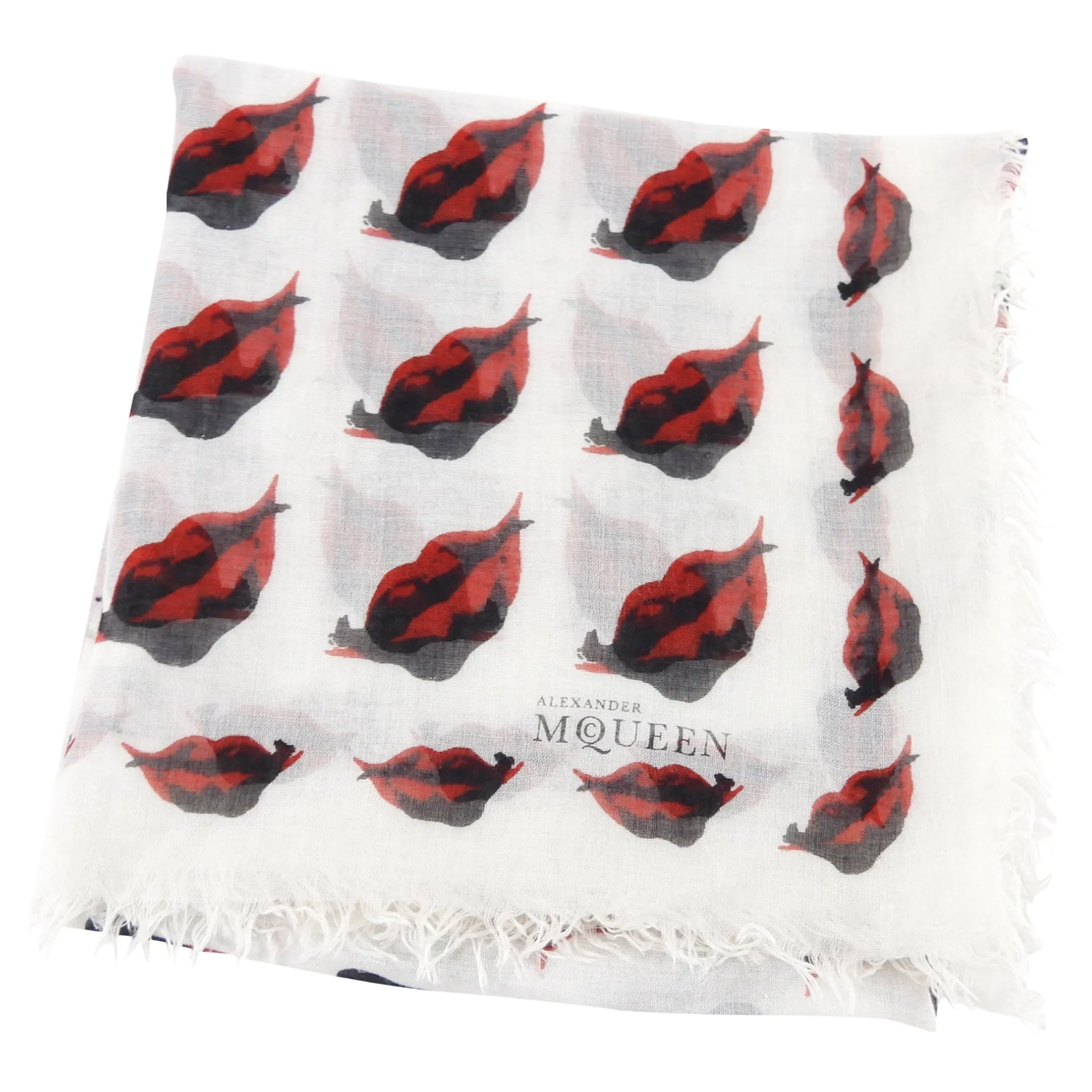 Alexander McQueen Lips Cashmere Silk Scarf - Red and White