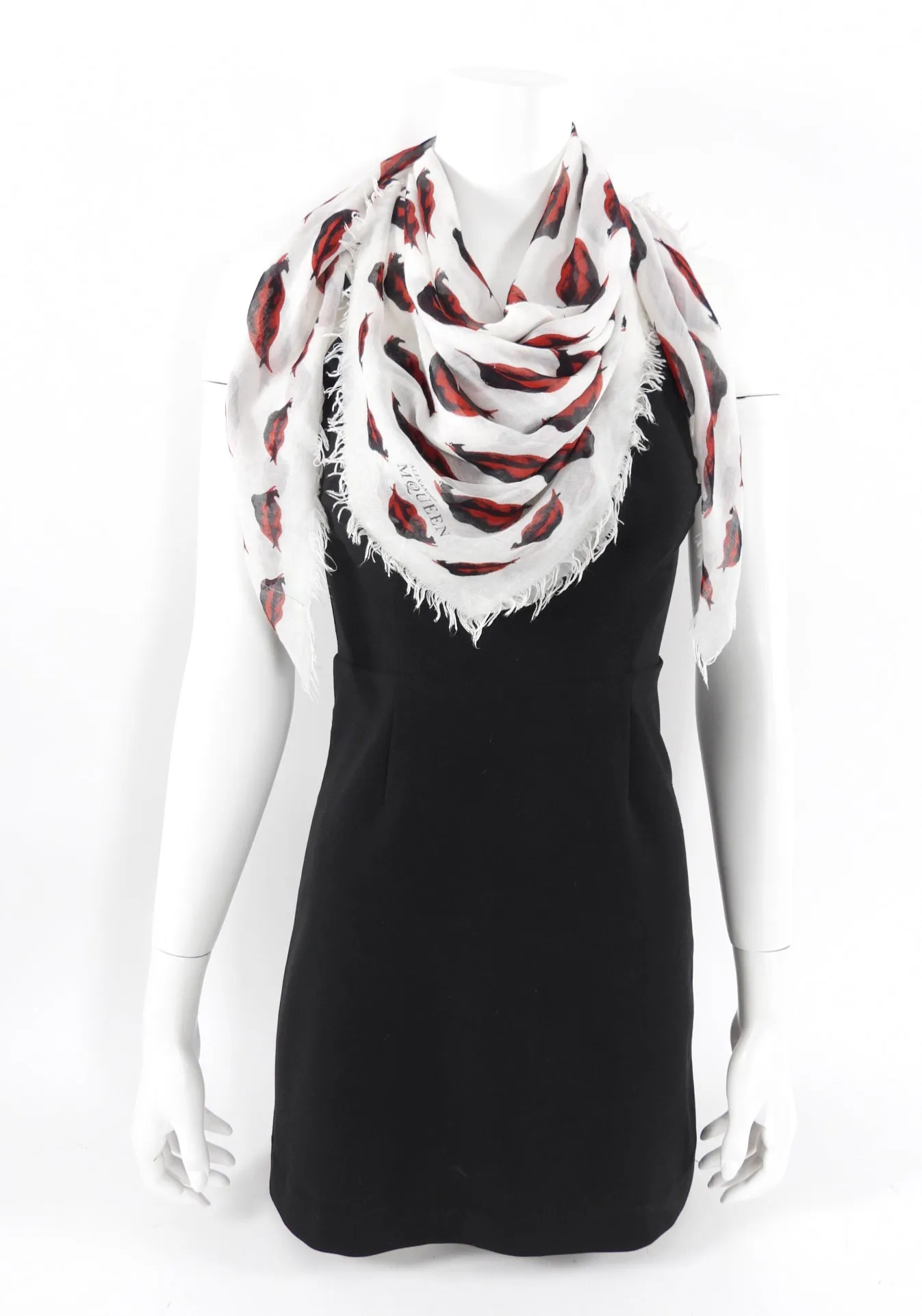 Alexander McQueen Lips Cashmere Silk Scarf - Red and White