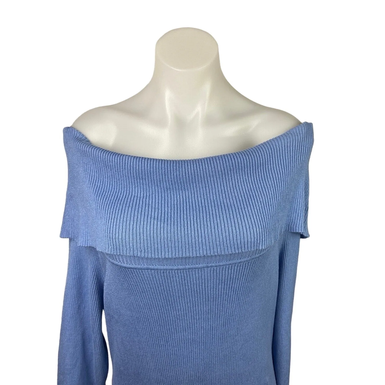 Almost Famous Blue Rib Knit Off Shoulder Long Sleeve Bodycon Sweater Dress Sz 3X