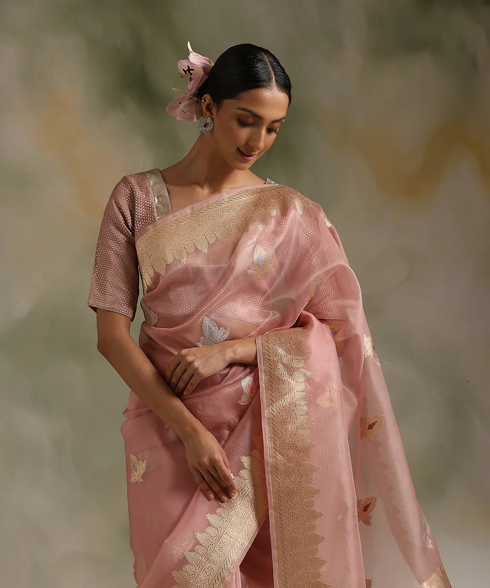 Baby Pink Handloom Pure Kora Silk Banarasi Saree With Sona Rupa Kadhwa Booti