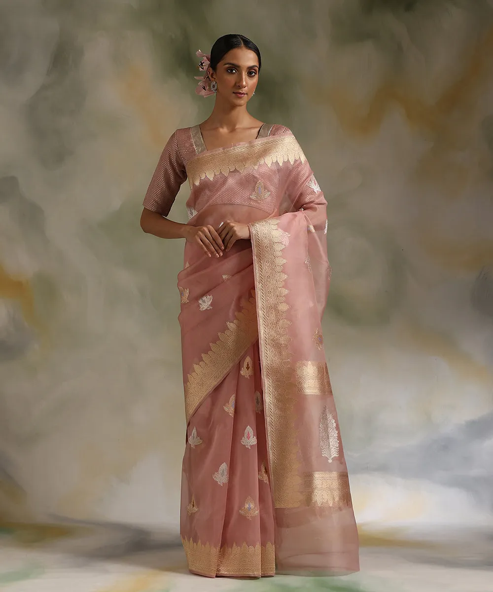 Baby Pink Handloom Pure Kora Silk Banarasi Saree With Sona Rupa Kadhwa Booti