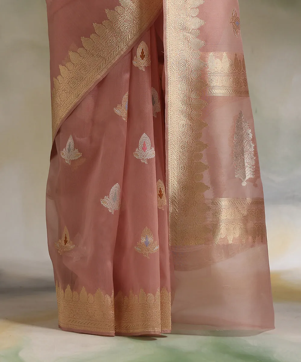 Baby Pink Handloom Pure Kora Silk Banarasi Saree With Sona Rupa Kadhwa Booti