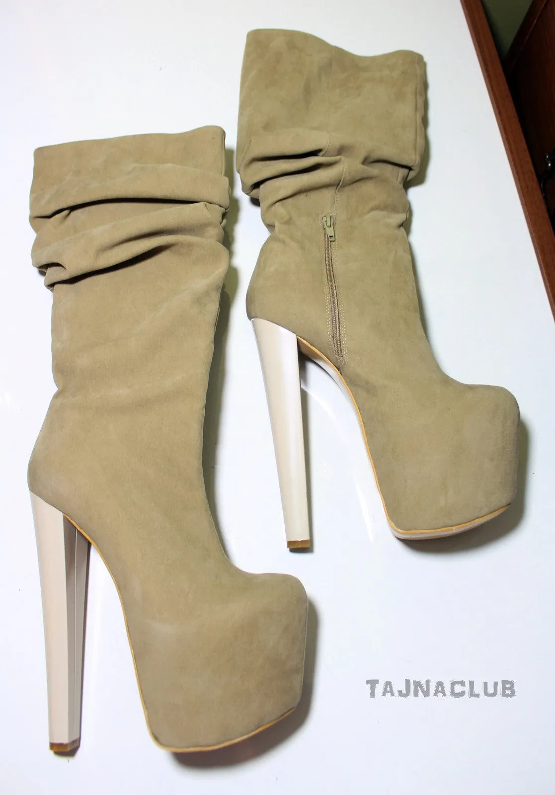 Beige Suede Platform Boots