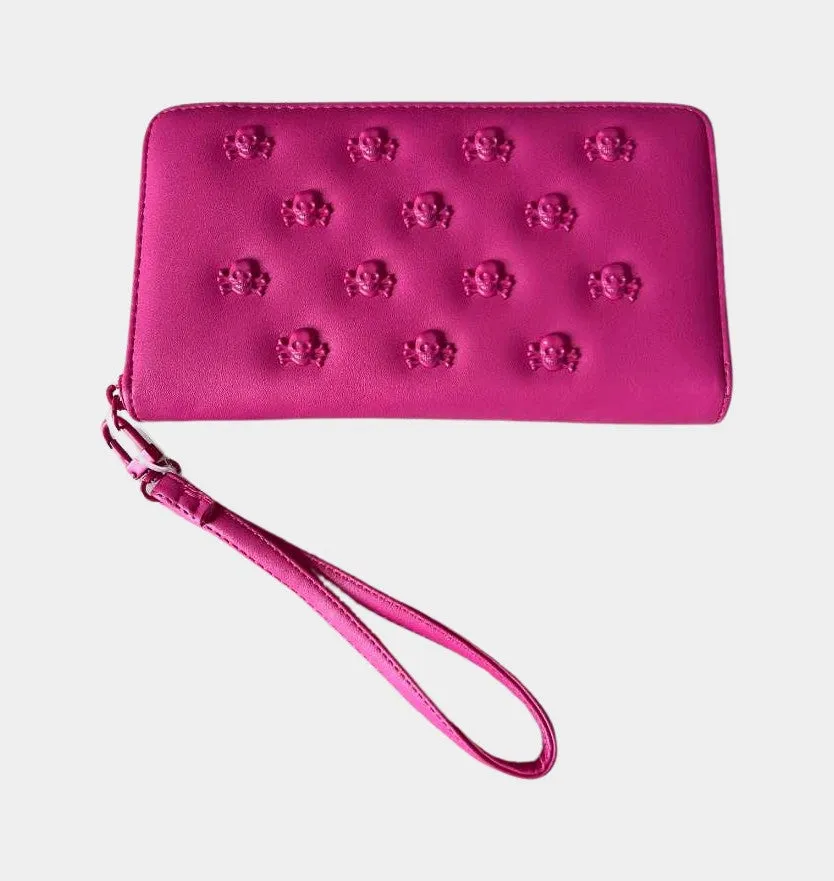 Betsey Johnson Skull Studded Zip Wristlet Wallet Pink | RE:LUV