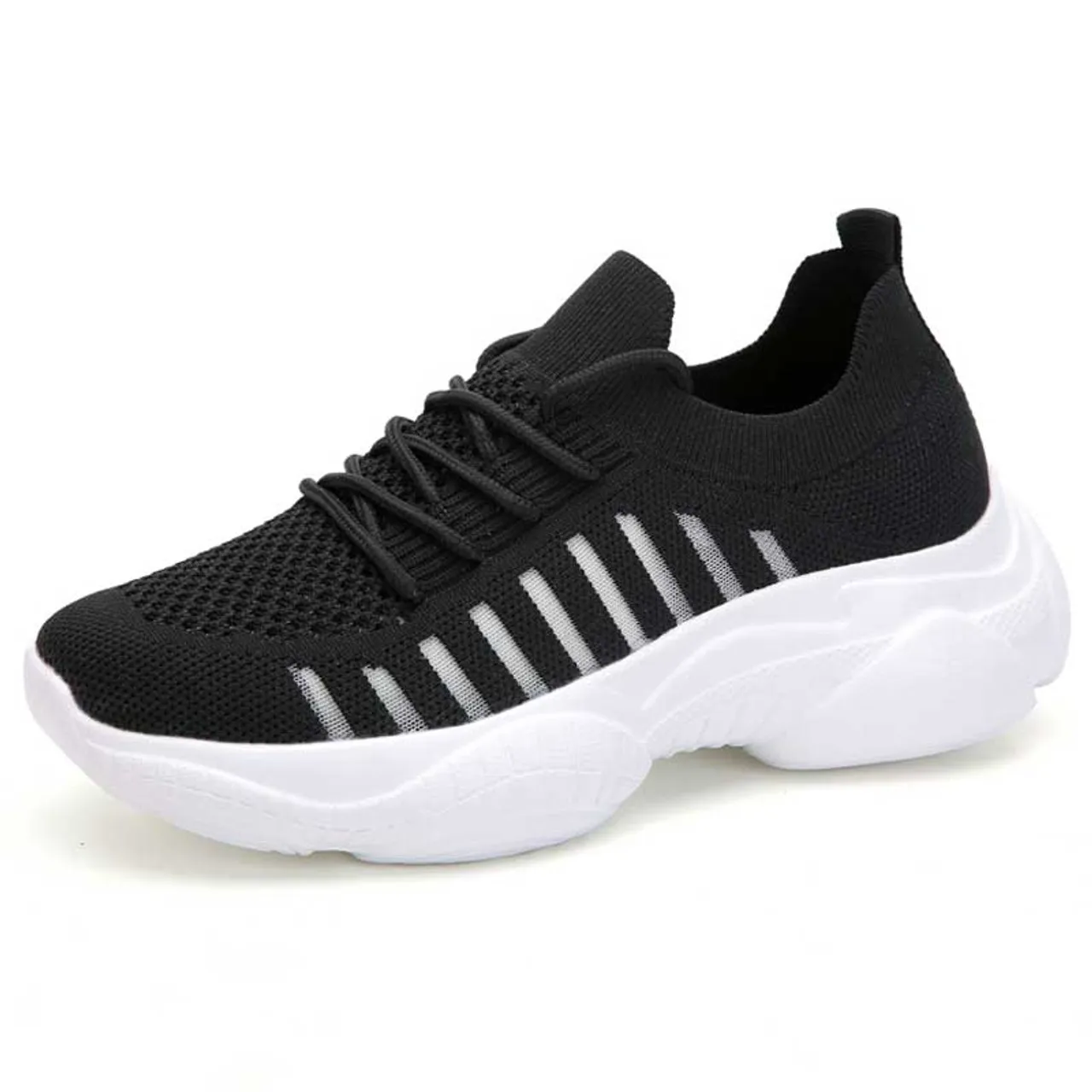 Black flyknit stripe hollow lace shoe sneaker