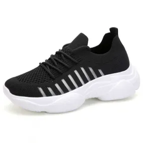 Black flyknit stripe hollow lace shoe sneaker