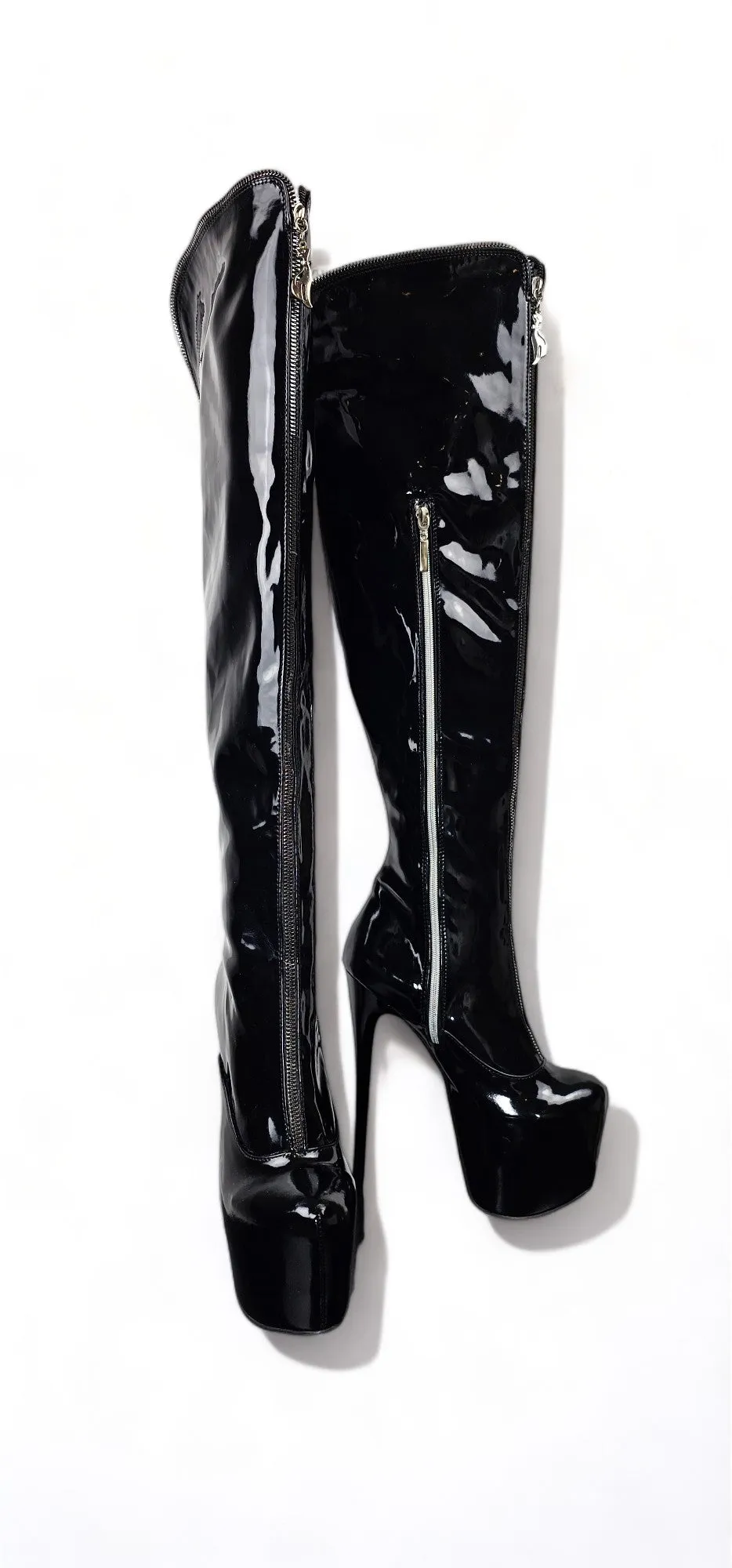 Black Gloss Zip High Heel Boots