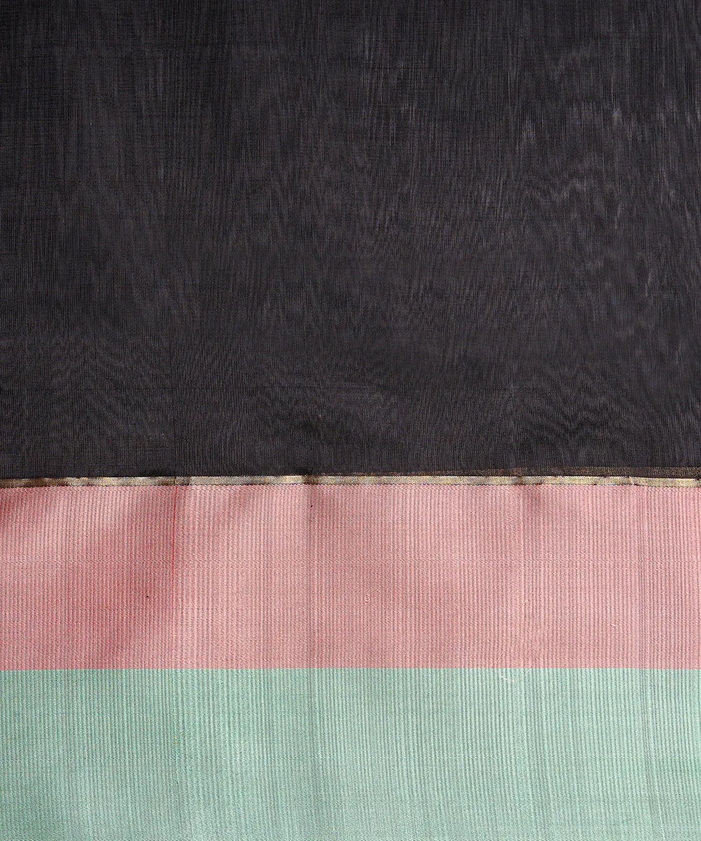 Black Handloom Pure Chanderi Silk Saree With Mashroo Border And Floral Motifs