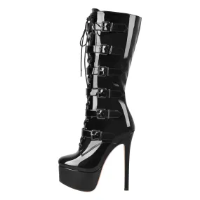 Black Platform Knee High Boots