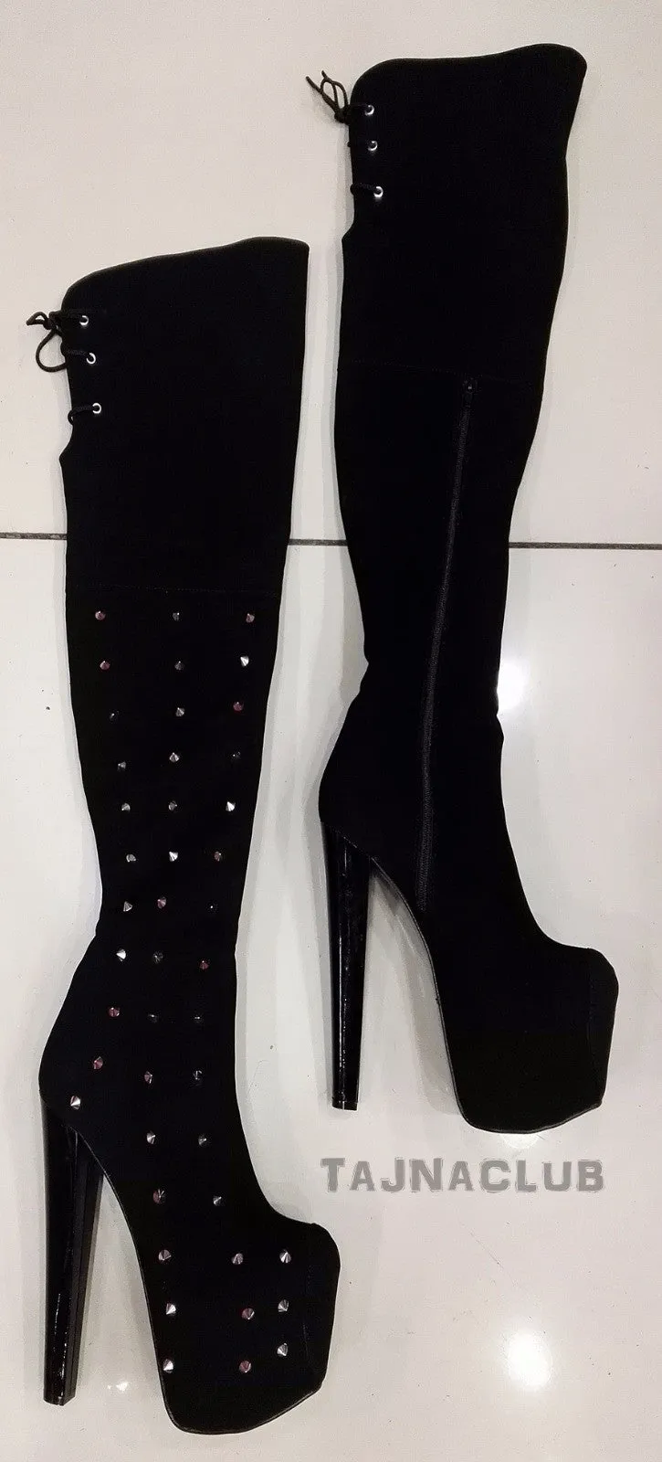 Black Rivet High Heel Over Knee Platform Boots