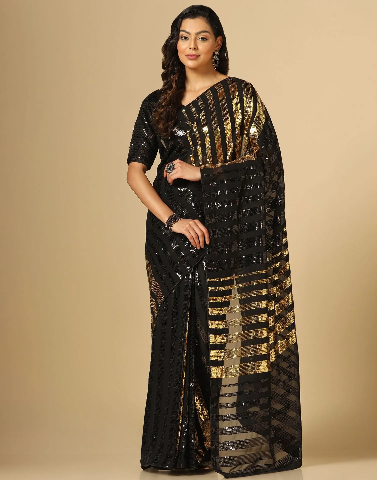 Black Sequence Saree