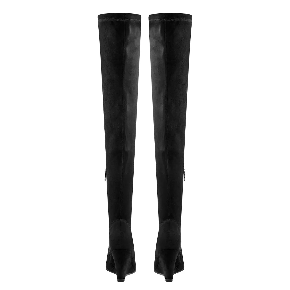 Black Suede Boots - Pointy Toe - Wedge Heel - Knee High