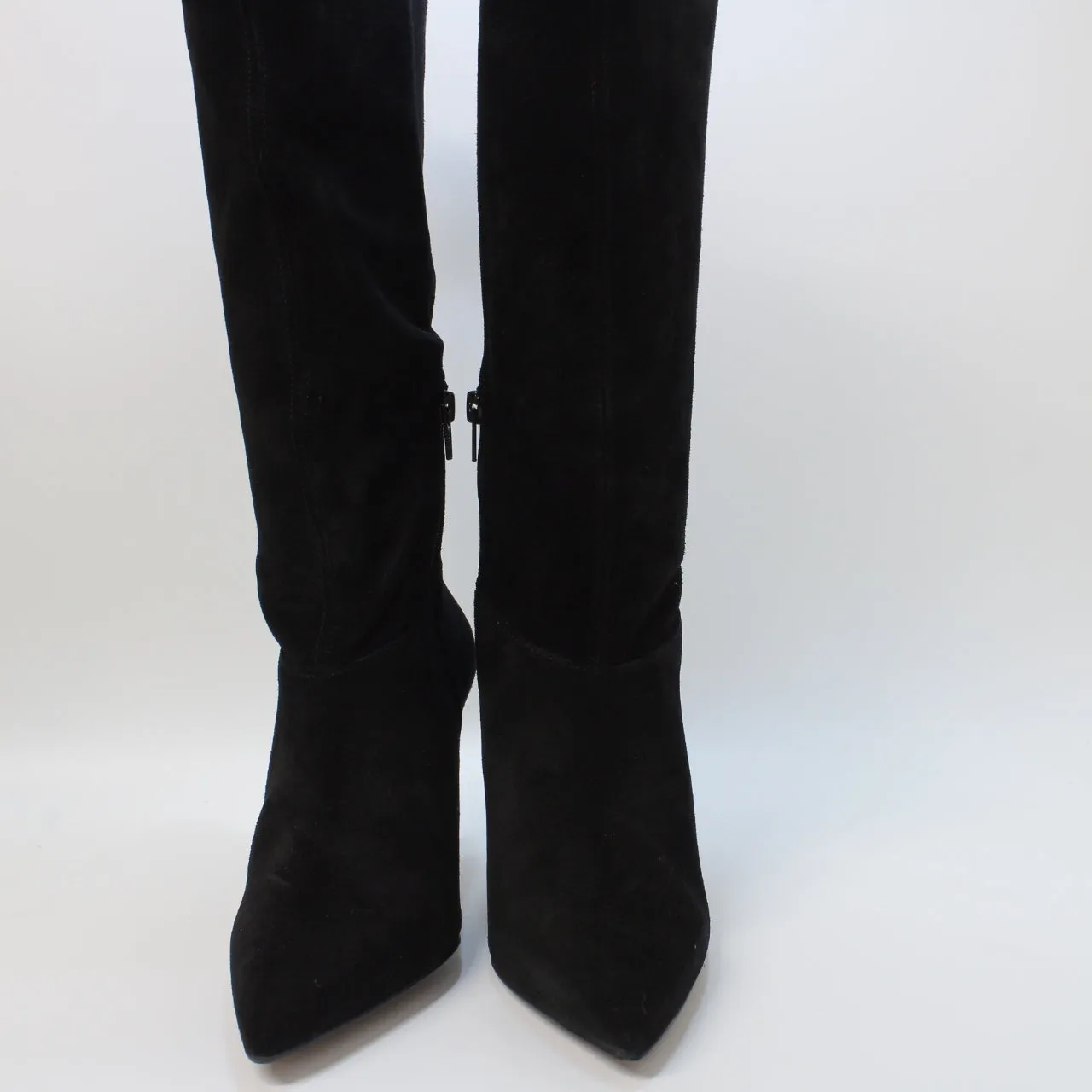 Black Suede Knee High Boots for Women - Office Style Kiki Ruched Legs