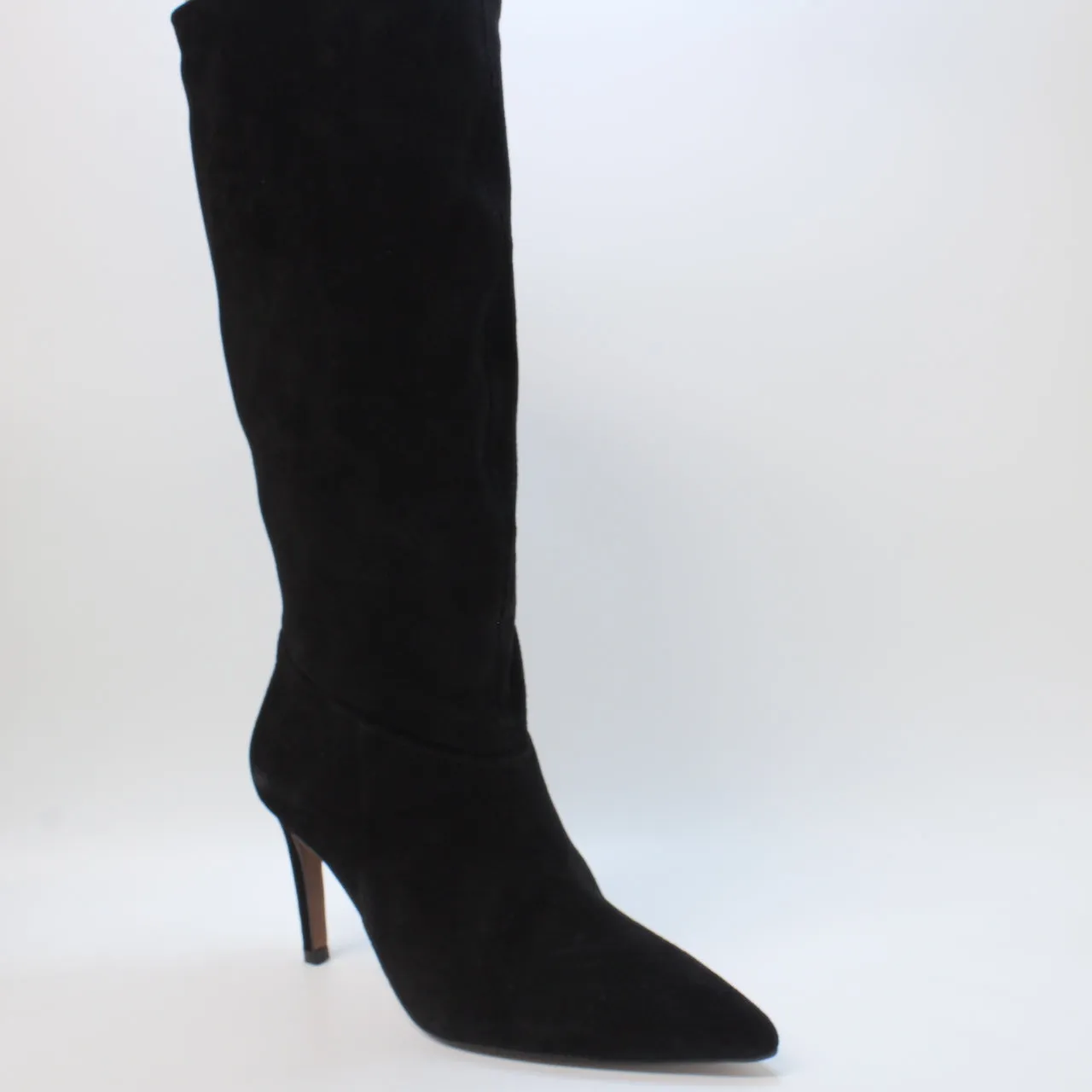 Black Suede Knee High Boots for Women - Office Style Kiki Ruched Legs