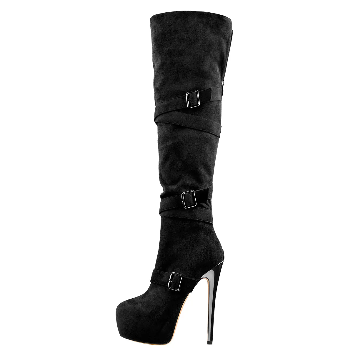 Black Suede Platform Stiletto Over The Knee High Boots