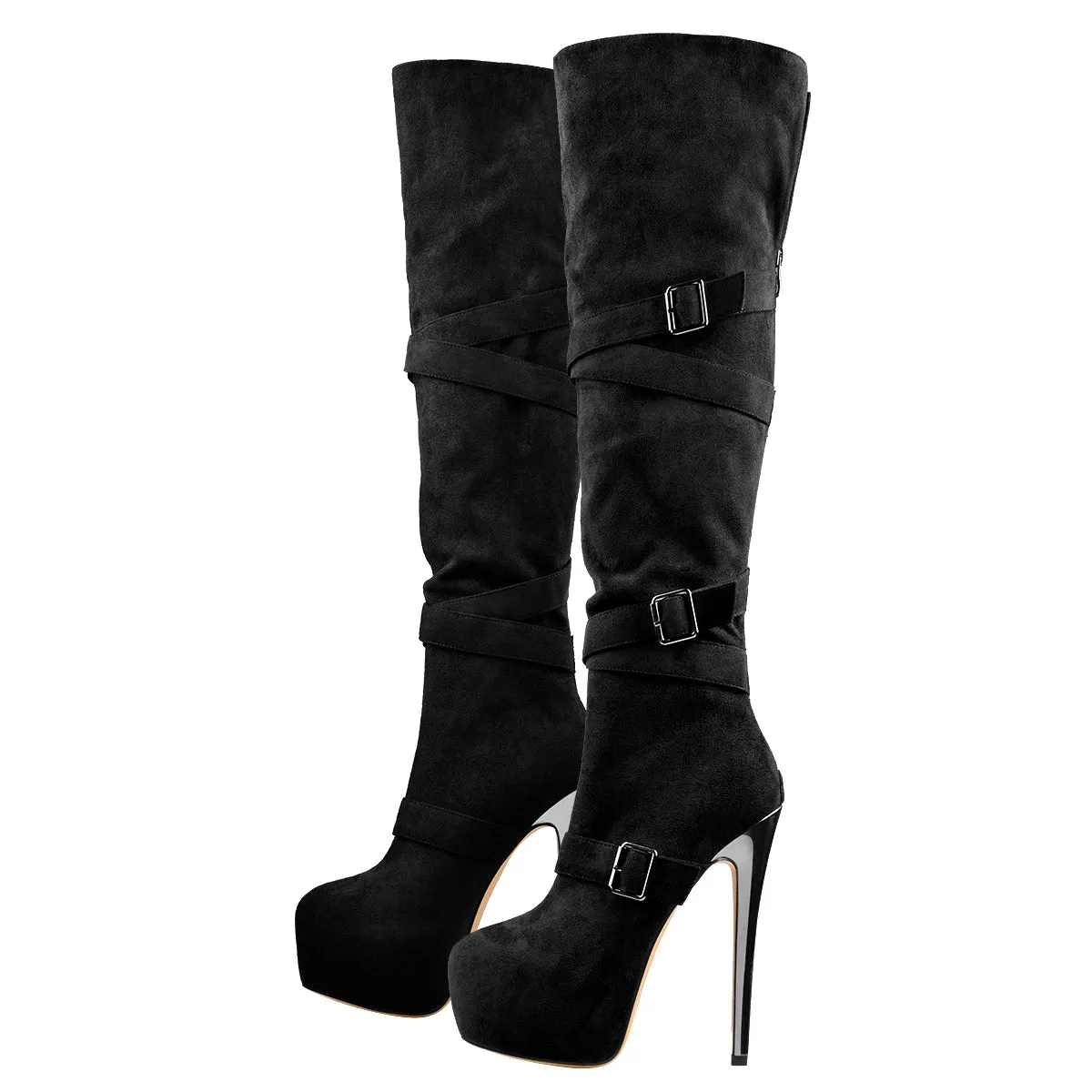 Black Suede Platform Stiletto Over The Knee High Boots