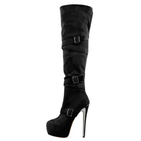 Black Suede Platform Stiletto Over The Knee High Boots