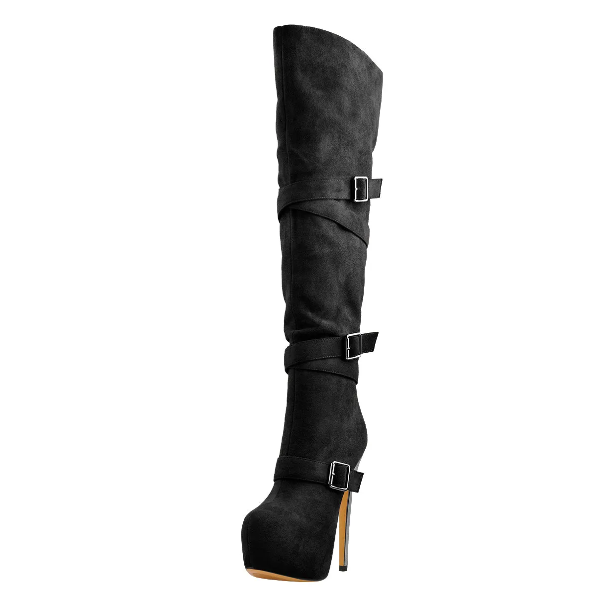 Black Suede Platform Stiletto Over The Knee High Boots