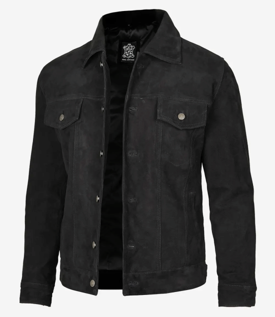 Black Suede Trucker Jacket Men's