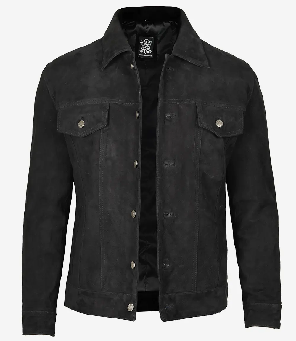 Black Suede Trucker Jacket Men's