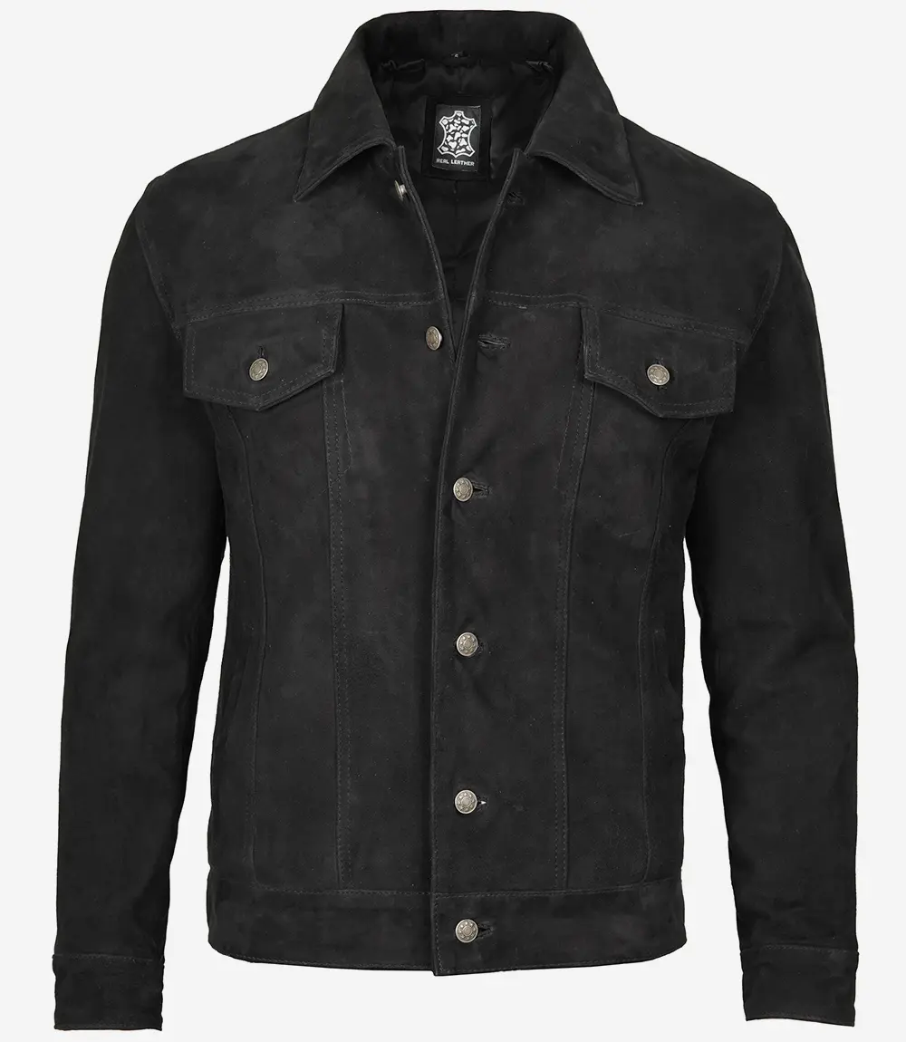 Black Suede Trucker Jacket Men's