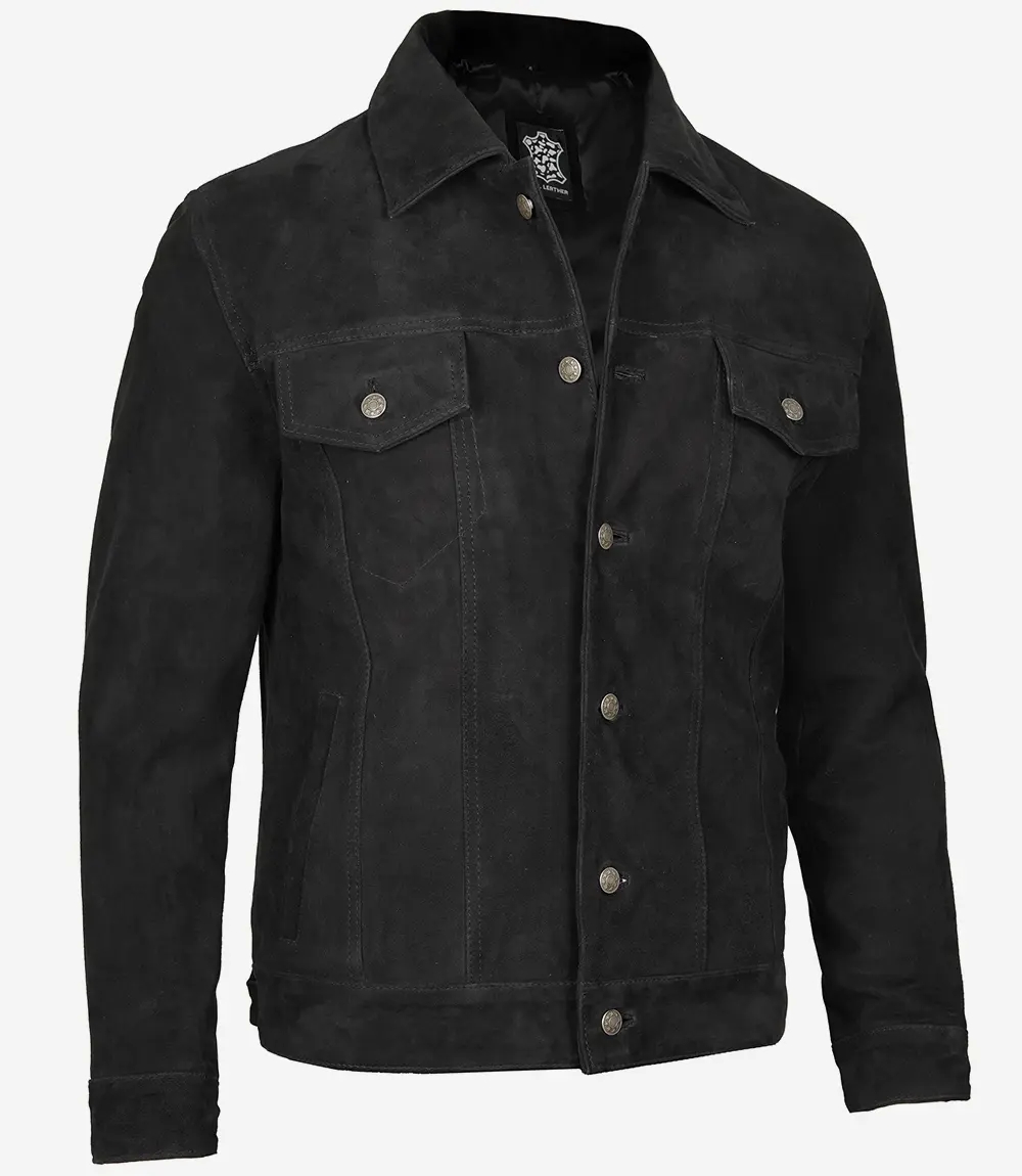 Black Suede Trucker Jacket Men's