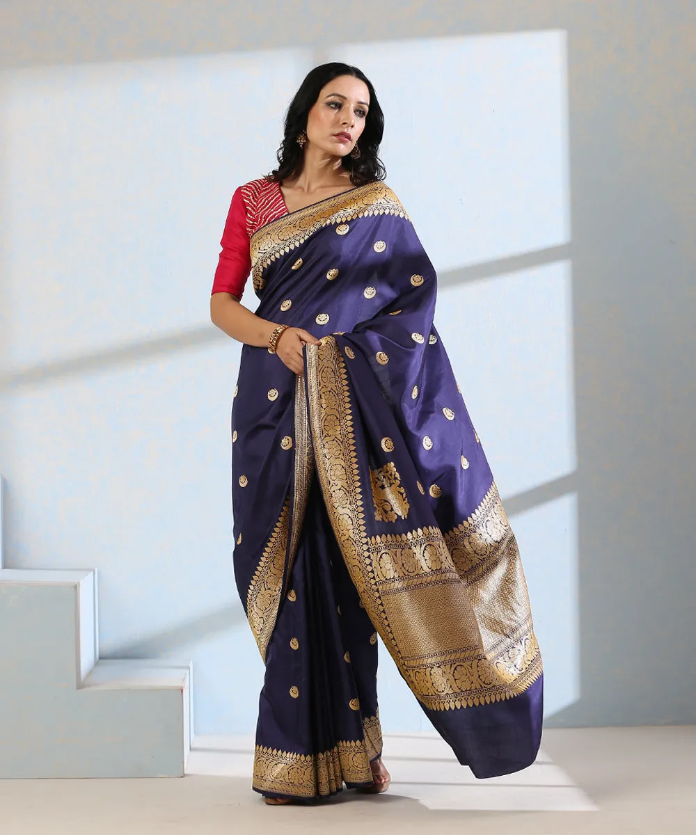 Blue Handloom Pure Katan Silk Banarasi Saree with Chaand Boota