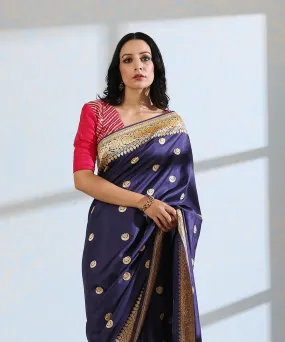 Blue Handloom Pure Katan Silk Banarasi Saree with Chaand Boota