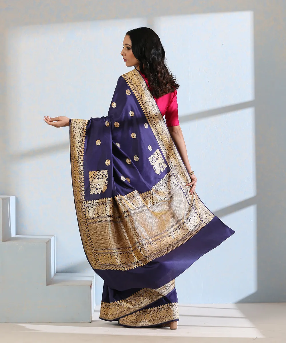 Blue Handloom Pure Katan Silk Banarasi Saree with Chaand Boota