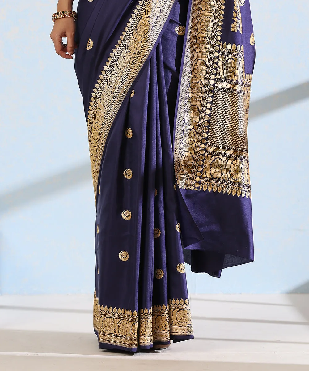 Blue Handloom Pure Katan Silk Banarasi Saree with Chaand Boota