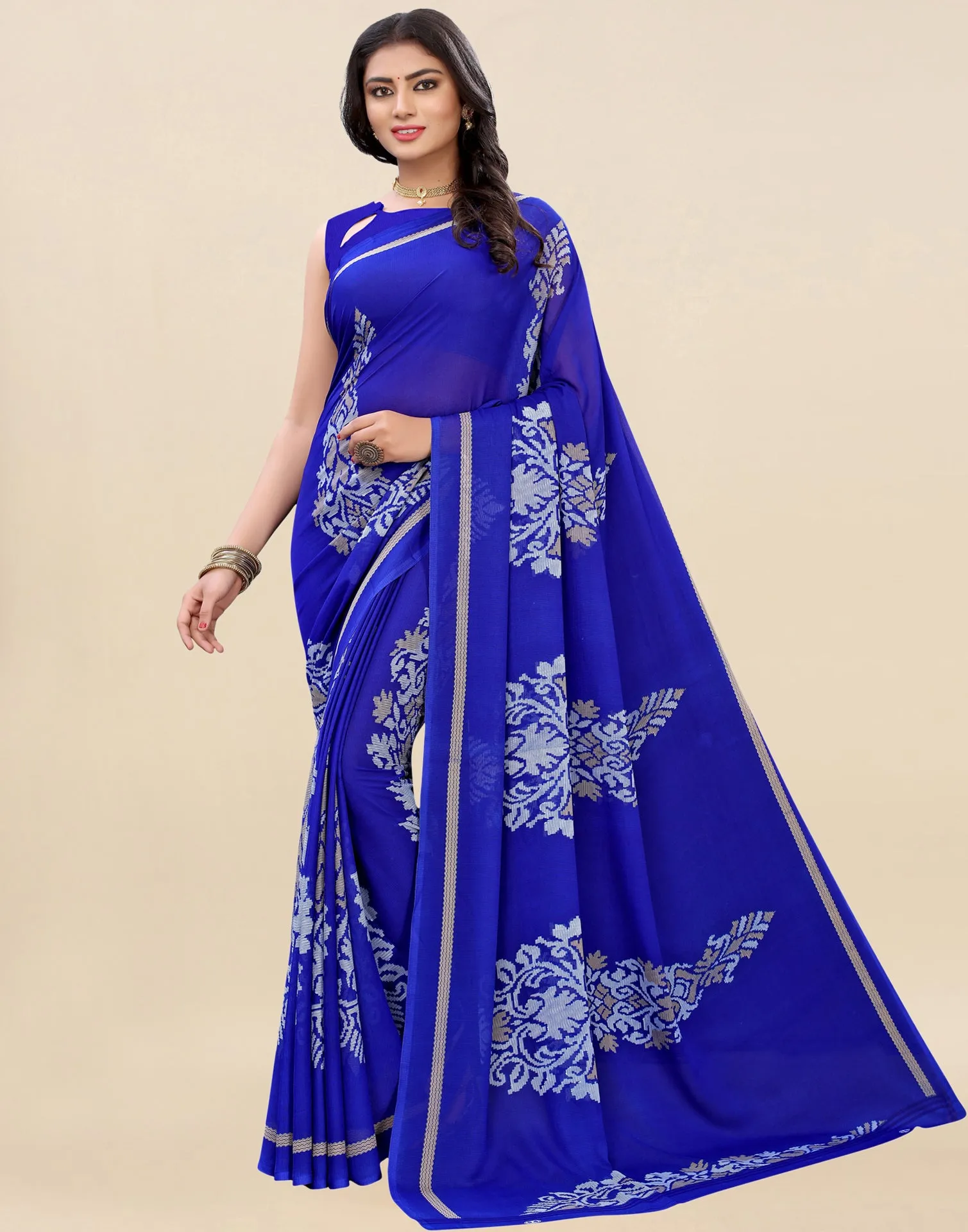 Blue Printed Saree