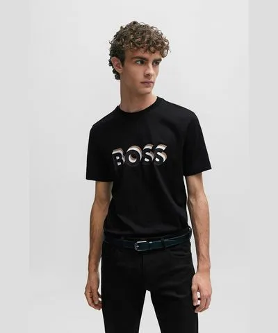 Boss Cotton-jersey T-shirt with logo in signature colors