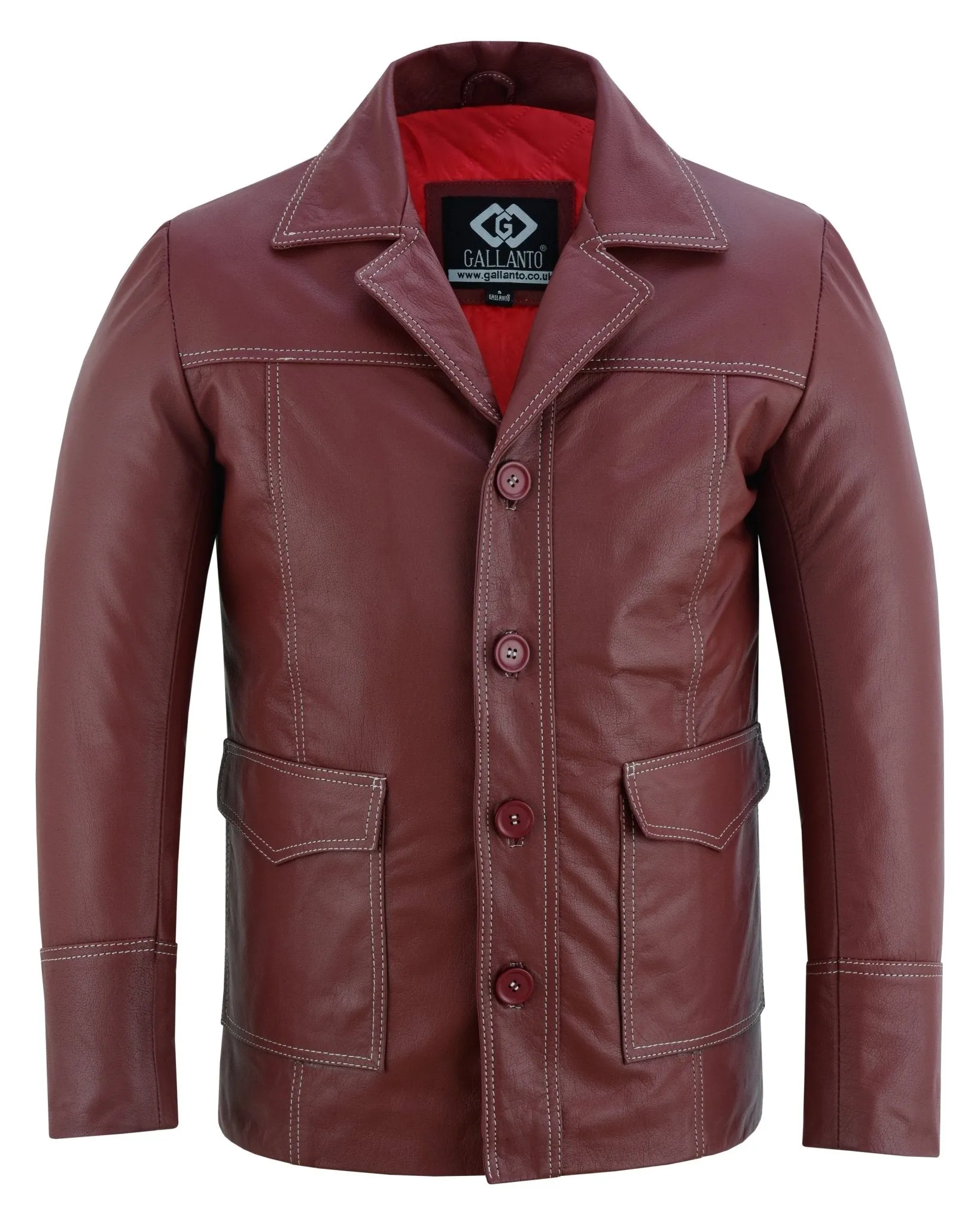 Brad Pitt Fight Club Dark Red Blazer Style Leather Jacket