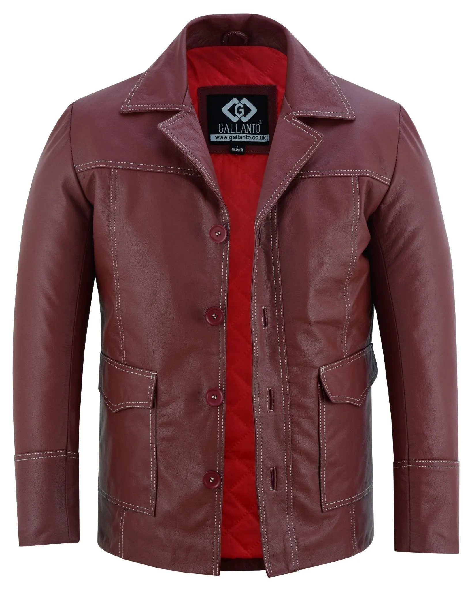 Brad Pitt Fight Club Dark Red Blazer Style Leather Jacket