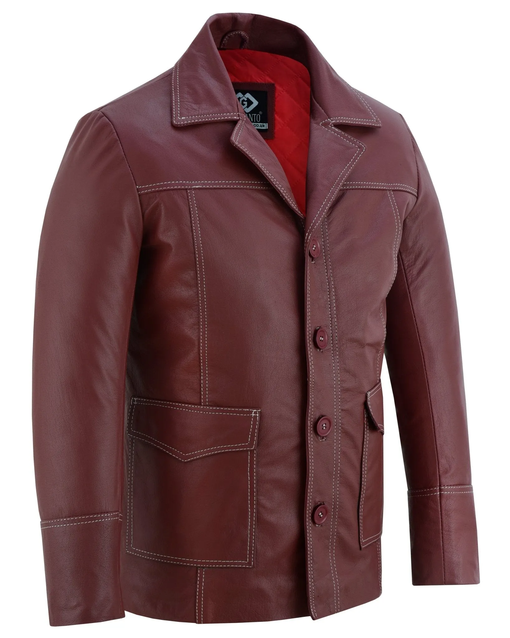 Brad Pitt Fight Club Dark Red Blazer Style Leather Jacket