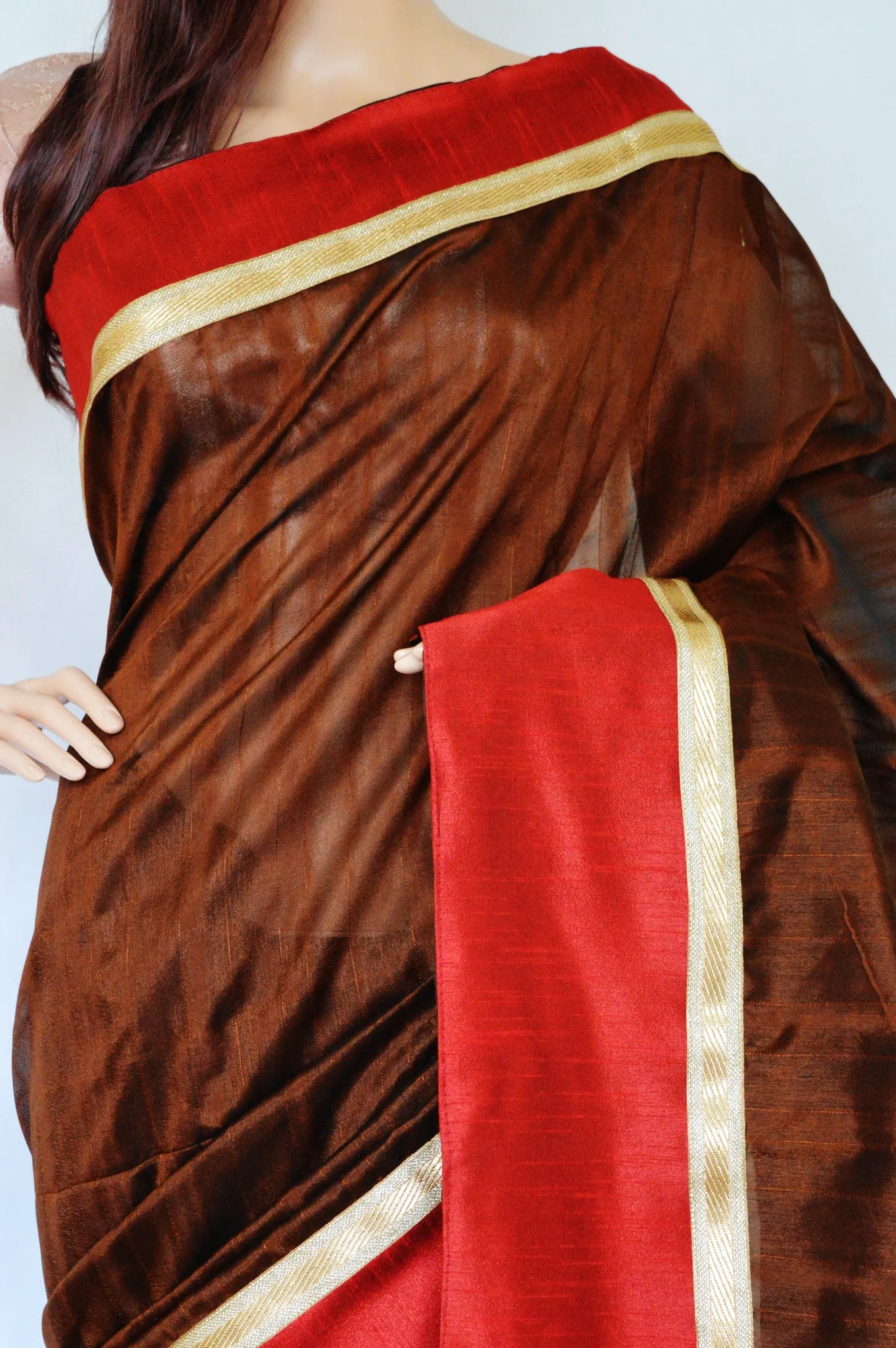 Brown ,Maroon & Gold Art Matka Silk Saree