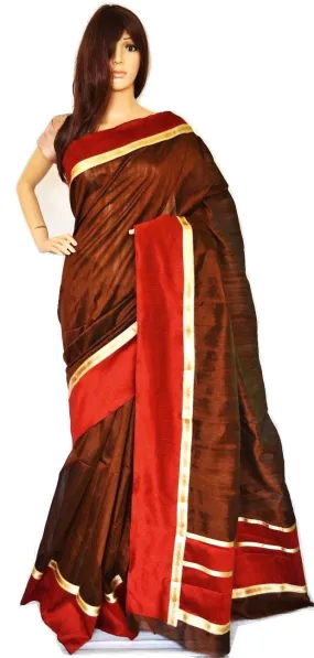 Brown ,Maroon & Gold Art Matka Silk Saree