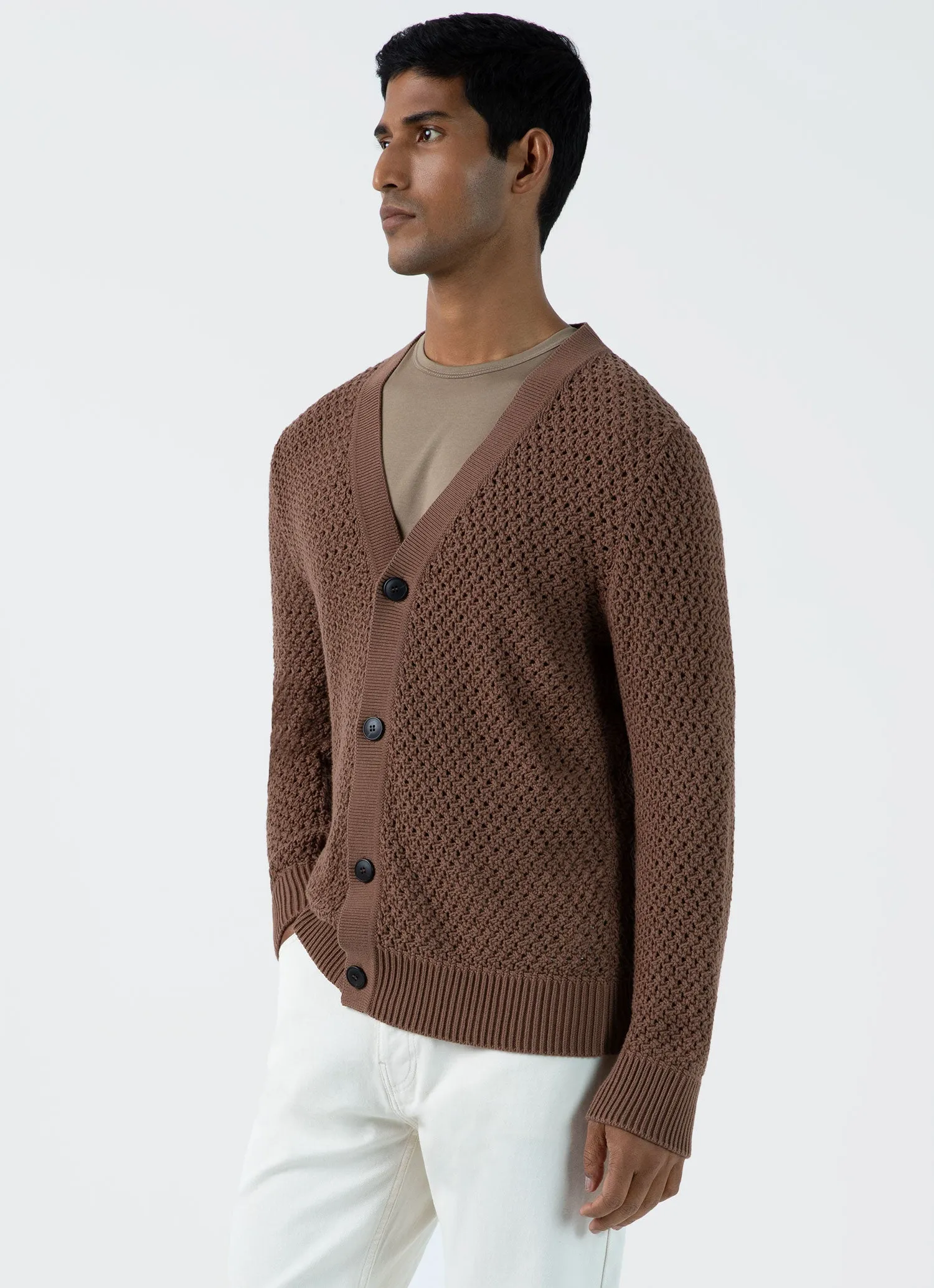 Brown Men's Open Stitch Cardigan