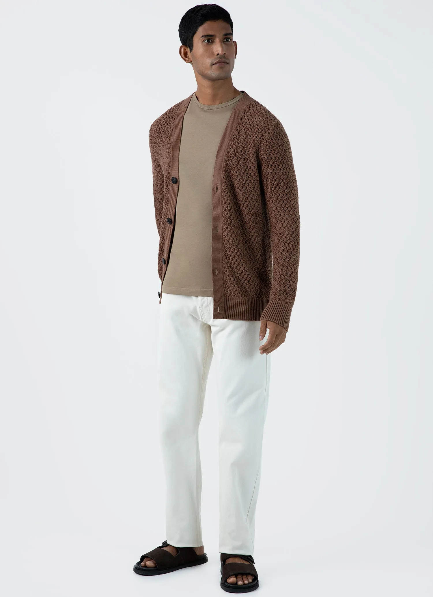 Brown Men's Open Stitch Cardigan