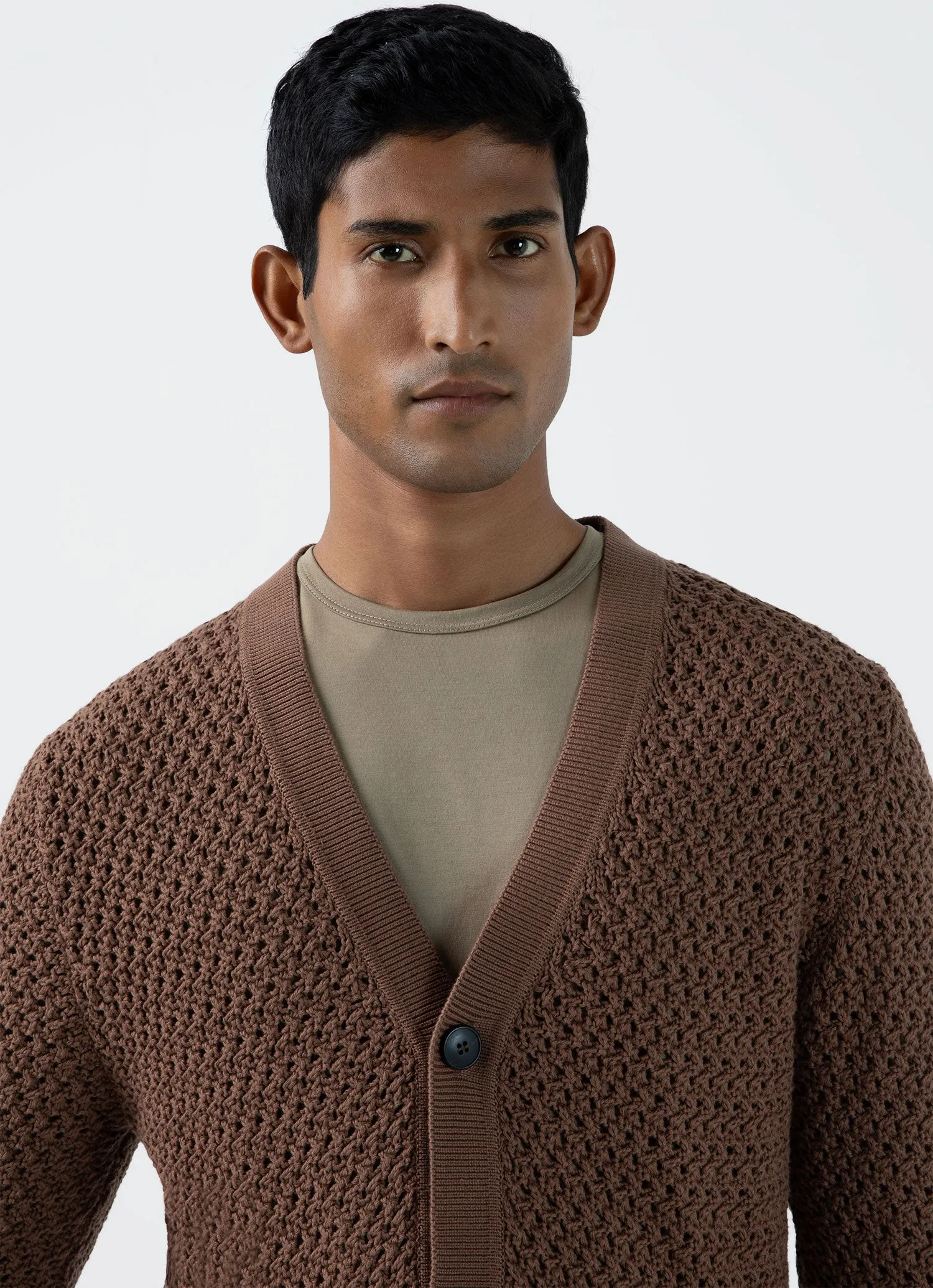 Brown Men's Open Stitch Cardigan