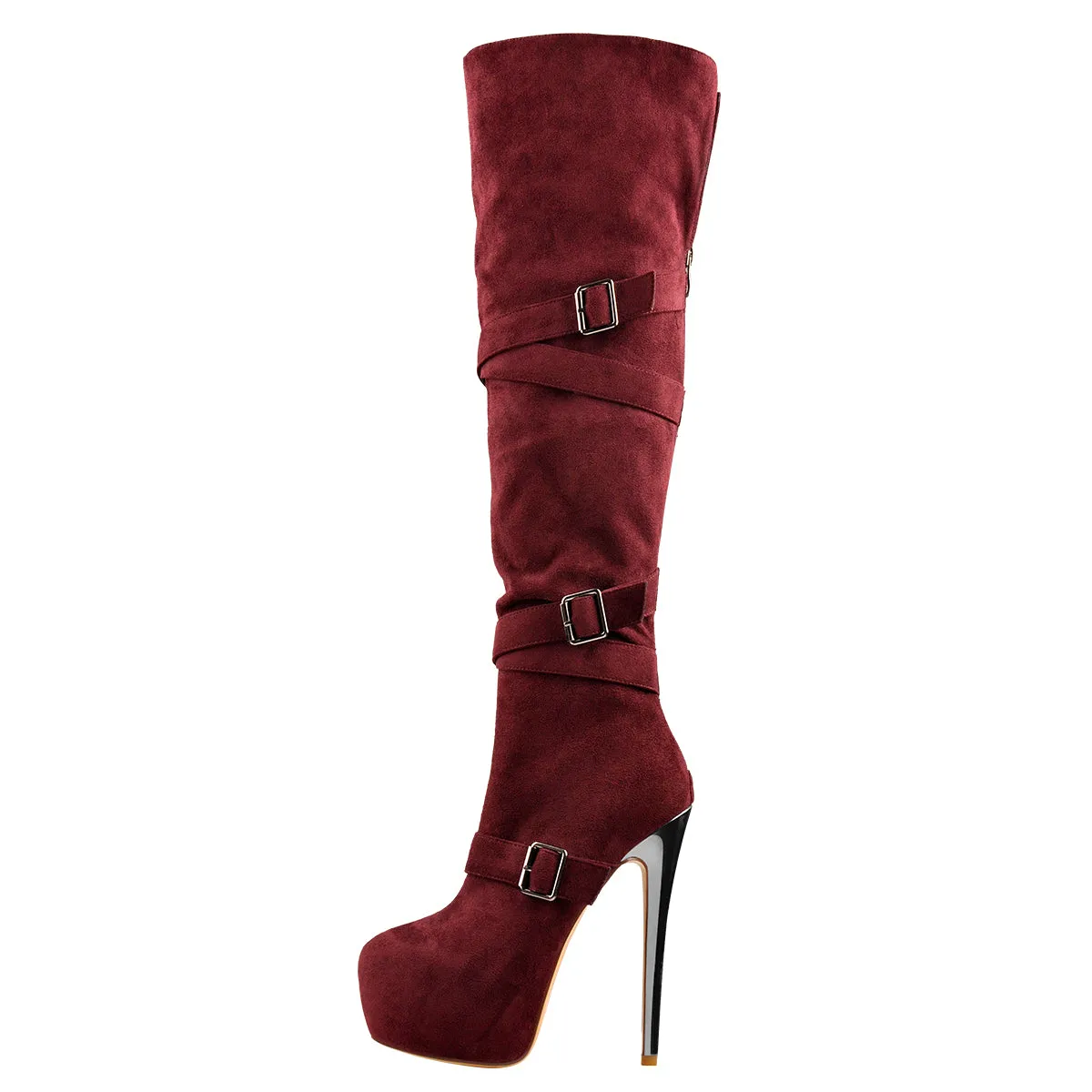 Burgundy Over The Knee High Boots