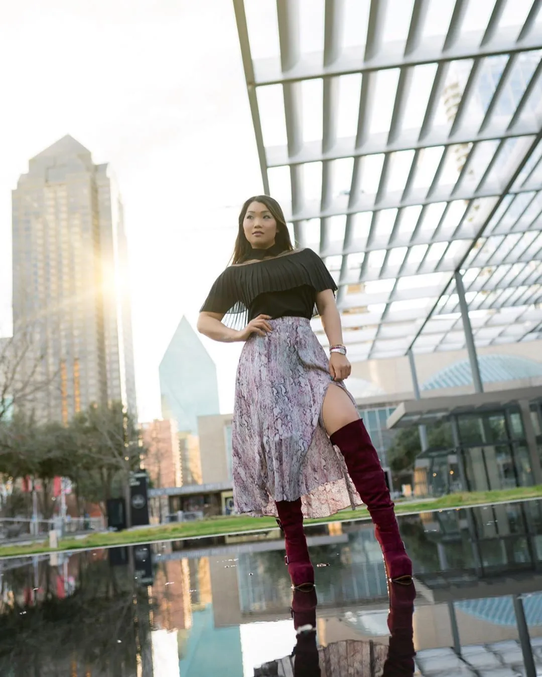 Burgundy Over The Knee High Boots