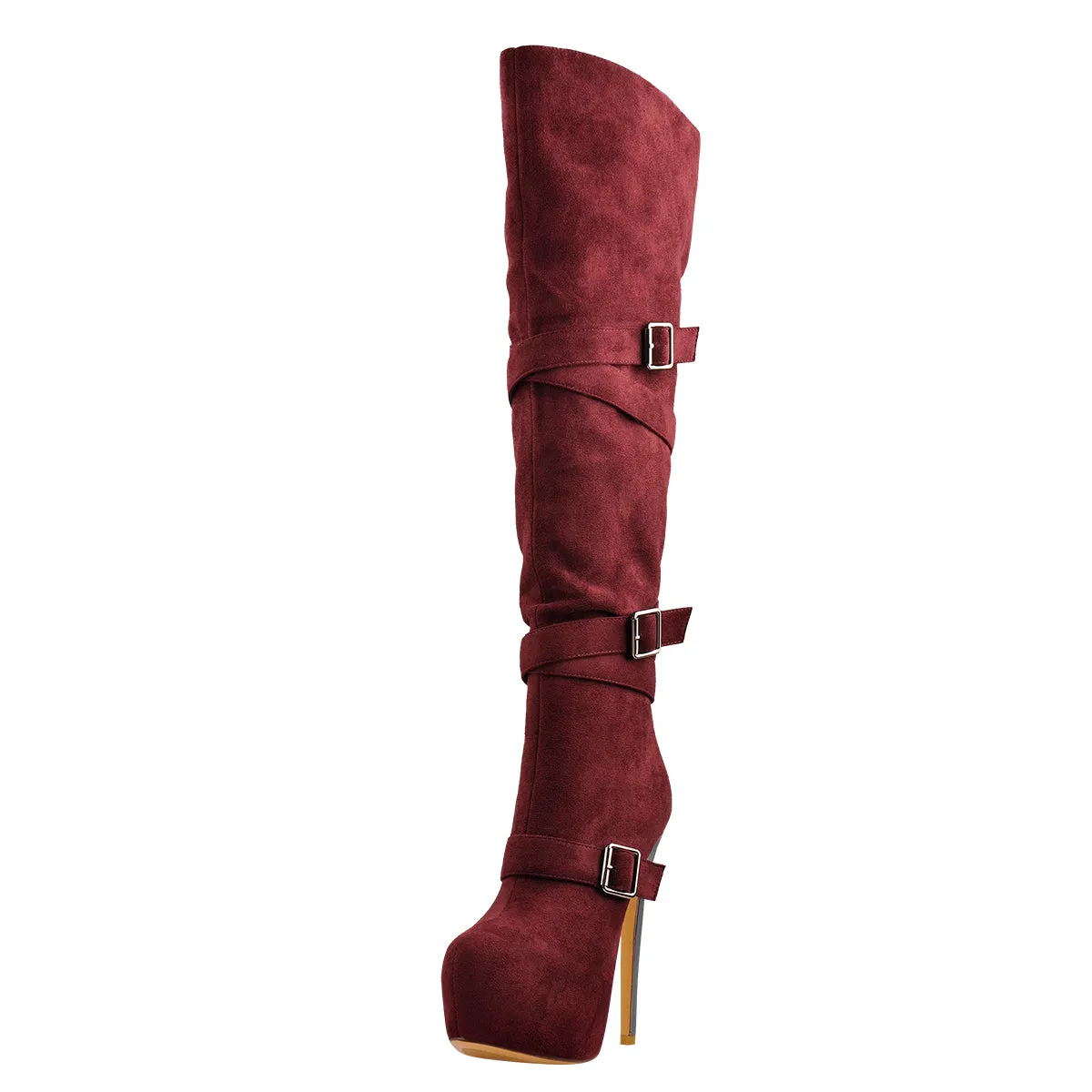 Burgundy Over The Knee High Boots