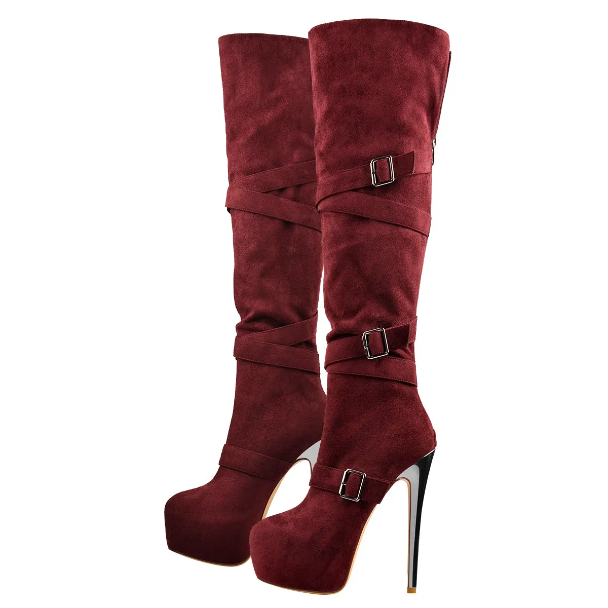 Burgundy Over The Knee High Boots